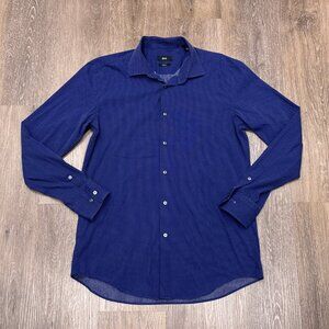 Hugo Boss Dress Shirt Mens 16 41 Blue Slim Fit Stretch Micro Dot Long Sleeve